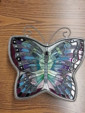 Handcrafted Multicolor Hand Paint Stained Glass Butterfly Trinket Holder By Amia